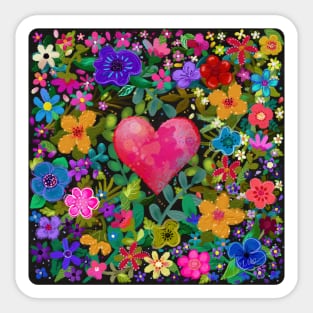 Boho Flowers and Heart by Cherie's Art(c)2021 Sticker